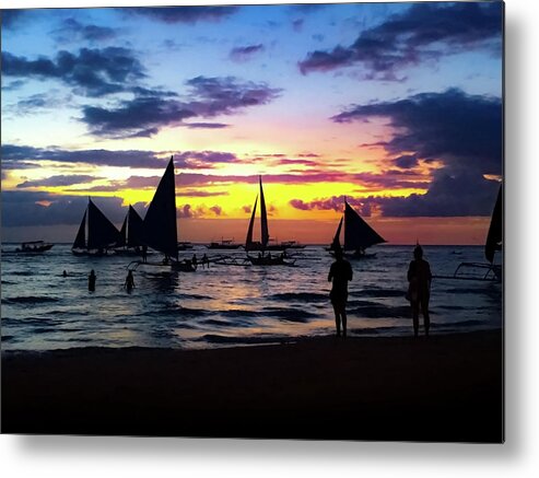 Sailboats Metal Print featuring the photograph Sunset and Sailboats in Boracay by Christine Ley