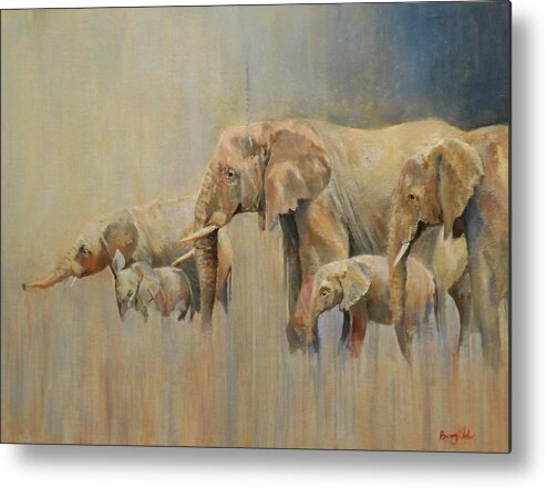 Elephant Metal Print featuring the painting Survivors by Barry BLAKE