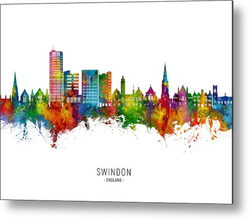 Swindon Metal Print featuring the digital art Swindon England Skyline #05 by Michael Tompsett