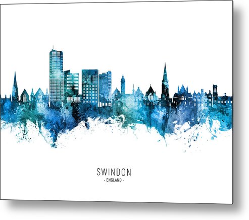 Swindon Metal Print featuring the digital art Swindon England Skyline #14 by Michael Tompsett