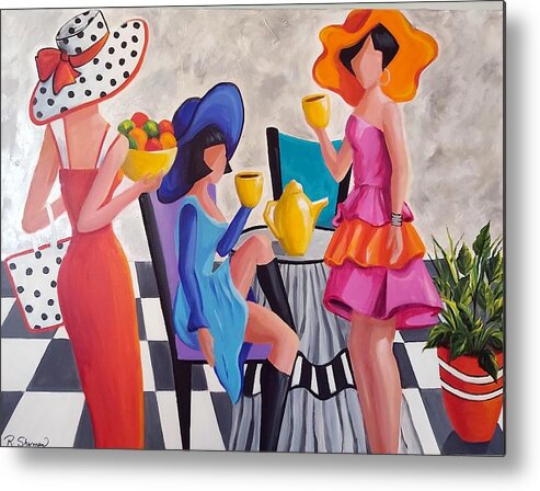 Figurative Metal Print featuring the painting Tea For Three by Rosie Sherman
