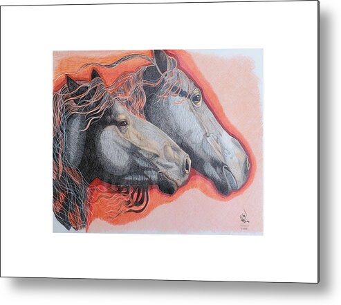 Horses Metal Print featuring the drawing Team Work by Equus Artisan