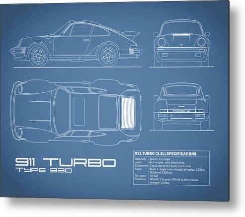 Porsche Metal Print featuring the photograph The 911 Turbo Blueprint by Mark Rogan