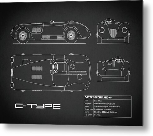 Jaguar C-type Metal Print featuring the photograph The C-Type Blueprint in Black by Mark Rogan