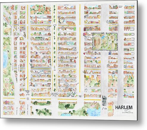 Map Of Harlem Metal Print featuring the painting The Harlem Map by AFineLyne