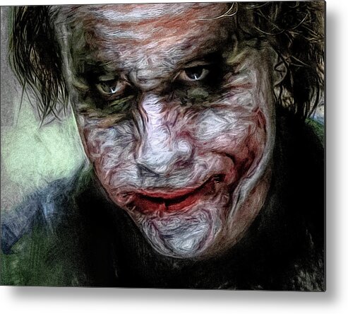 Batman Metal Print featuring the mixed media The Joker as Portrayed by Heath Ledger by Mal Bray