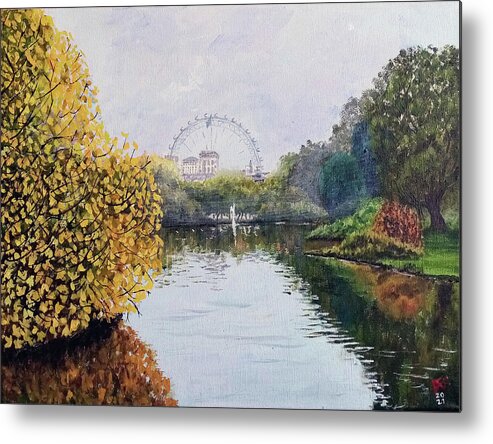  Metal Print featuring the painting The London Eye from St James Park London UK by Francisco Gutierrez