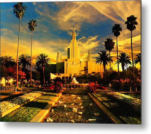 Oakland California Temple Metal Print featuring the digital art The Oakland California Temple in sunset light by Nicko Prints