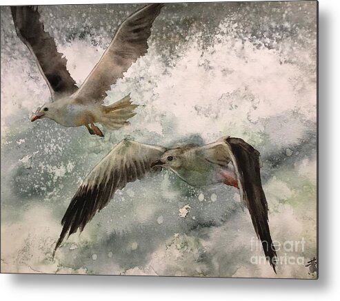 It Is The Transparent Watercolor Painting Metal Print featuring the painting The seagulls by Han in Huang wong