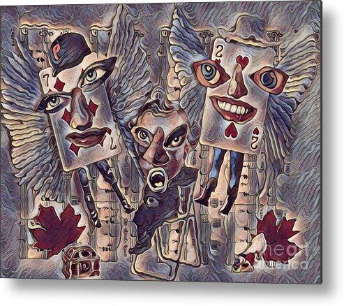 Texas Hold Em Cards Poker Abstract Collage Weird Fun Metal Print featuring the painting The Worst Hand....cards by Bradley Boug