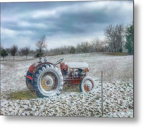 Snow Metal Print featuring the photograph Tractor in the Snow by Pam Rendall