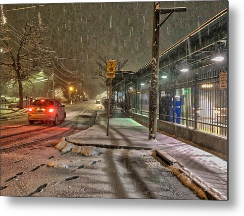Train Metal Print featuring the photograph Train Station Snowfall by Russel Considine