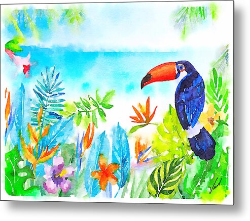 Topical Island Metal Print featuring the painting Tropical island - original watercolor by Vart by Vart