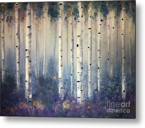 Birch Metal Print featuring the painting Birch Trees at Twilight by Stacey Zimmerman