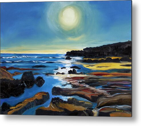 Beach Sunset Rocks Ocean Twilight Beach Sea Rocks Metal Print featuring the painting Twilight by Santana Star