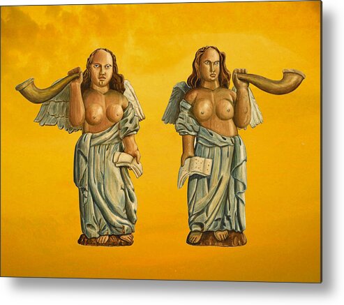 Angels Metal Print featuring the mixed media Two Pissed Off Angels by Lorena Cassady