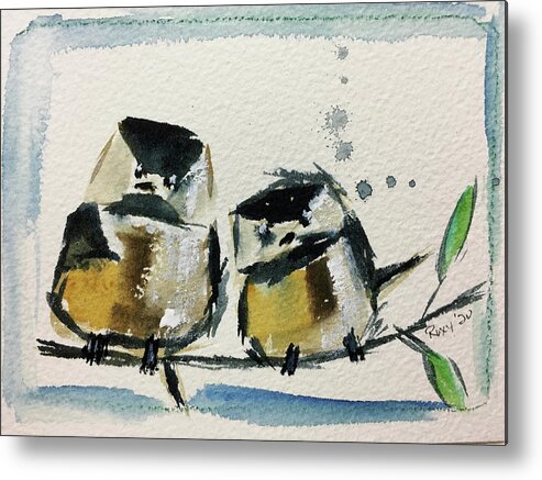 Grand Tit Metal Print featuring the painting Two Fat Chickadees by Roxy Rich