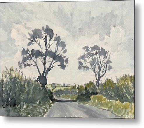 Watercolour Metal Print featuring the painting Two Trees on Thwing Road by Glenn Marshall