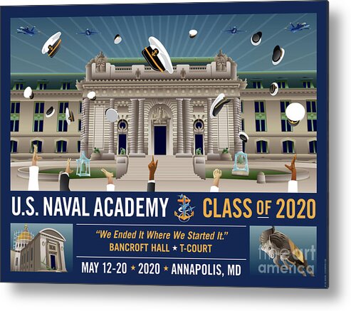 Usna Metal Print featuring the digital art USNA Class of 2020 Bancroft Hall T Court Celebration with Blue Angels by Joe Barsin
