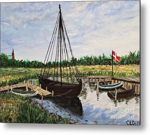Viking Ship Metal Print featuring the painting Vikingskip, Roskilde, Danmark by C E Dill