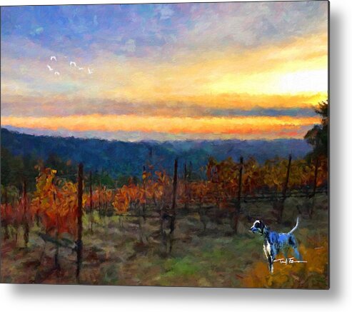 Landscape Metal Print featuring the painting Vineyard Sunset, California by Trask Ferrero