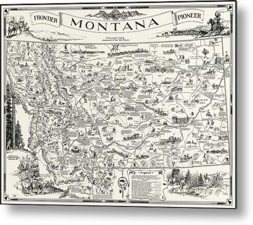 Montana Map Metal Print featuring the photograph Vintage Montana Frontier Pioneer Map 1937 by Carol Japp