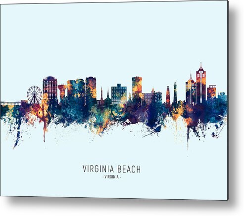 Virginia Beach Metal Print featuring the digital art Virginia Beach Virginia Skyline #07 by Michael Tompsett