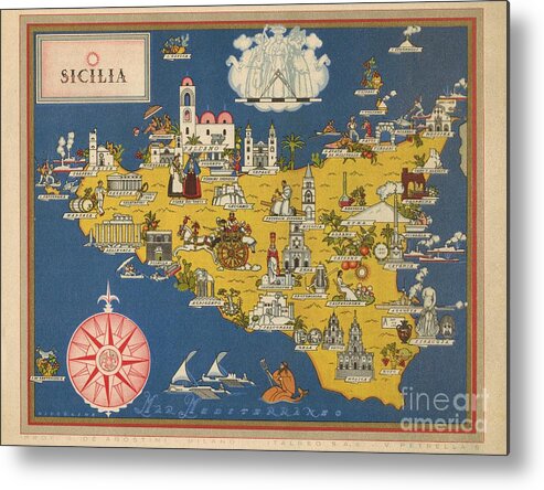 Vsevolode Nicouline Metal Print featuring the digital art Vsevolode Nicouline - Giovanni de Agostini - Sicilia - 1943 by Vintage Map