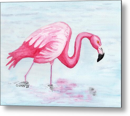 Flamingo Metal Print featuring the painting Wading Flamingo by Katrina Gunn
