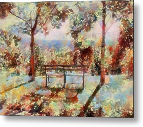 Bench Metal Print featuring the mixed media Waiting Bench by Christopher Reed