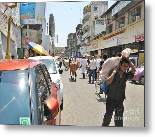 Walking Metal Print featuring the photograph Walking in Mumbai by World Reflections By Sharon