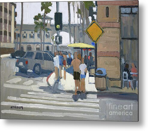 Crystal Pier Metal Print featuring the painting Walking to the Pier - Pacific Beach, San Diego, California by Paul Strahm