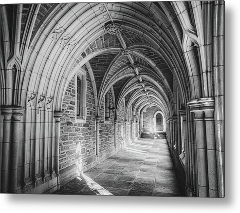 Architecture Metal Print featuring the photograph Walkway Arches at Holder Hall Black and White by Kristia Adams