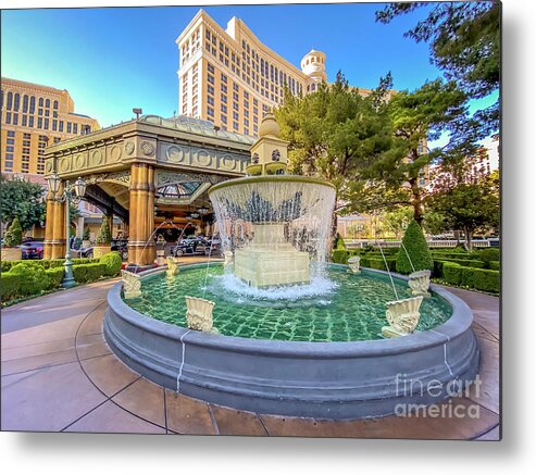 Bellagio Hotel Metal Print featuring the photograph Water Fountain Outside Bellagio Las Vegas by FeelingVegas Wall Art and Prints