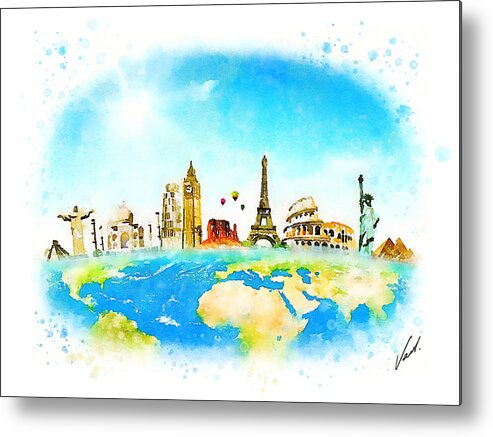  Metal Print featuring the painting Watercolor Around the World by Vart. by Vart