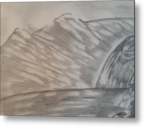 Mountains Metal Print featuring the drawing Waterfall Beauty by Tina Marie Gill