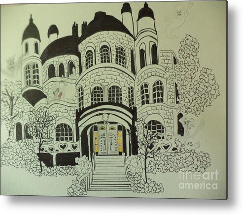  Metal Print featuring the drawing Whip Staff Manor Ink Drawing by Donald Northup