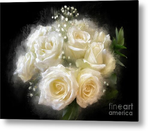 Flowers Metal Print featuring the digital art White Roses and Baby's Breath by Lois Bryan