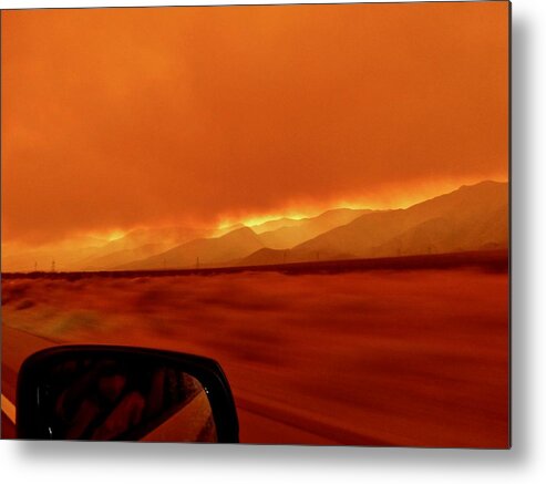 Wildfires 2020 Metal Print featuring the photograph Wildfire Glow evacuating on Hwy395 by Amelia Racca