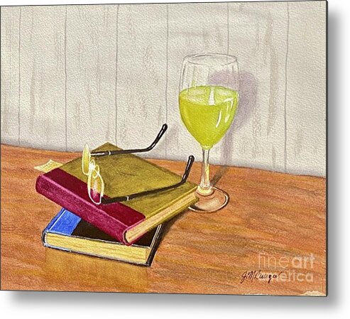White Wine Metal Print featuring the painting Wine and a Good Book by Joseph Burger