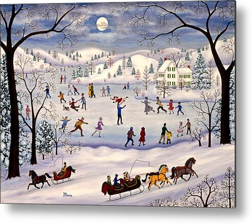 Winter Landscape Metal Print featuring the painting Winter Skating by Linda Mears