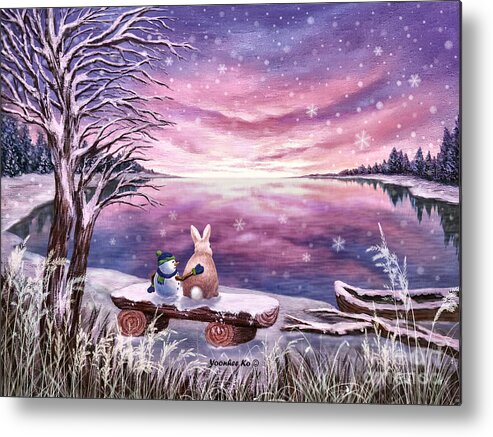 Bunny Metal Print featuring the painting Winter Warmth by Yoonhee Ko