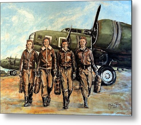 Woman's Airforce Service Pilots Metal Print featuring the painting WW II Wasps by John Bohn