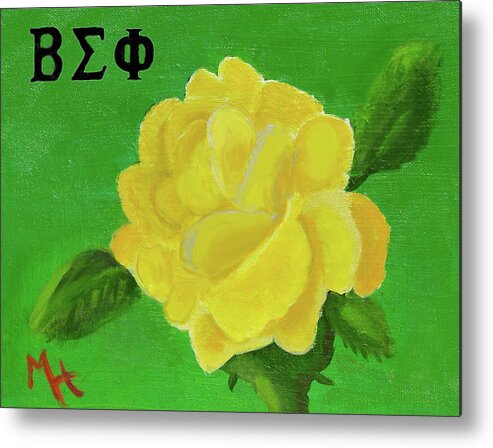 Yellow Rose Metal Print featuring the painting Yellow Rose of Beta Sigma Phi by Margaret Harmon