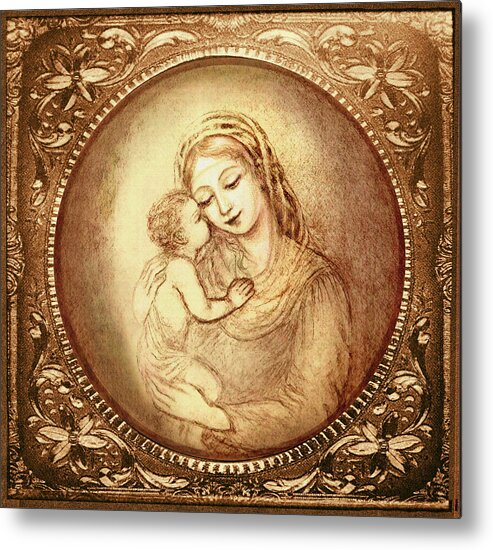 Madonna And Child Metal Print featuring the mixed media Mary and Jesus #1 by Ananda Vdovic