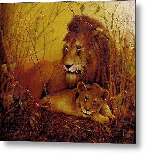 Nature Metal Print featuring the painting Father and Son #2 by Richard Hinger