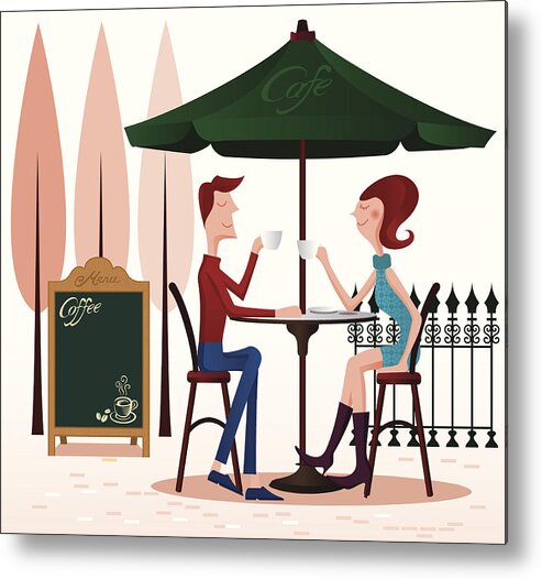 Heterosexual Couple Metal Print featuring the drawing Coffee Time #3 by Sorbetto