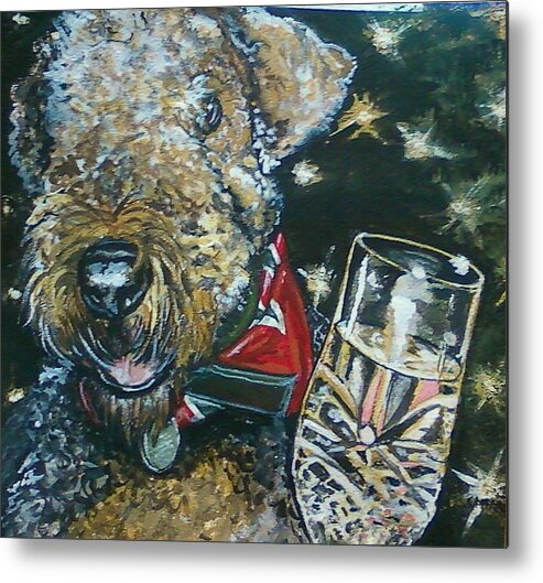 Airedale Metal Print featuring the painting A Toast to Bailey by Alexandria Weaselwise Busen