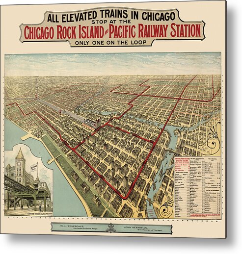 Chicago Metal Print featuring the drawing Antique Railroad Map of Chicago - 1897 by Blue Monocle
