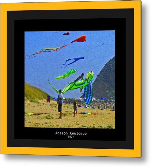 Beach Kids Metal Print featuring the digital art Beach Kids 4 Kites by Joseph Coulombe